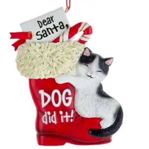Cat Hugging Santa Boot Ornament