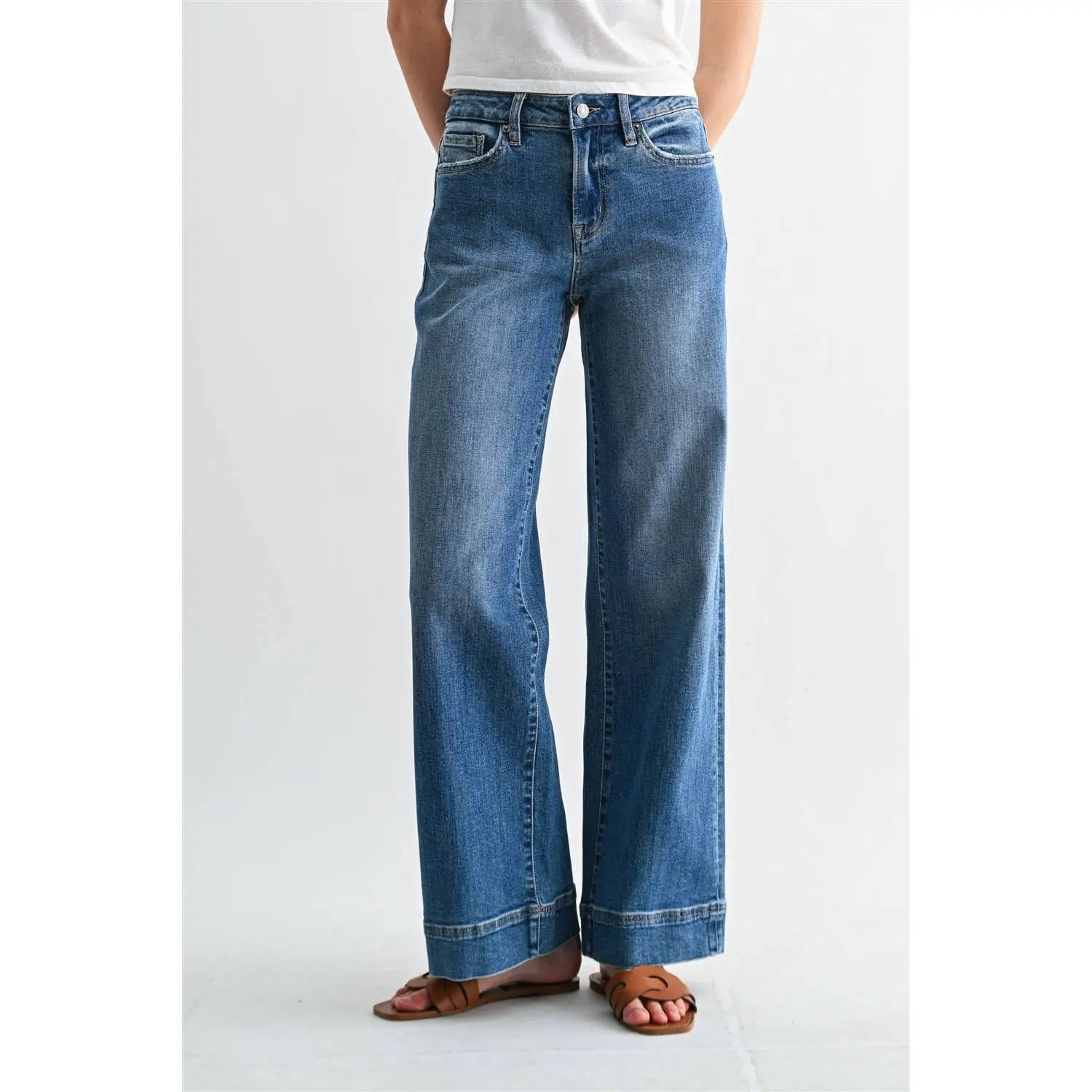 Mica Denim • Mid Rise Wide Leg Jeans - Bismark