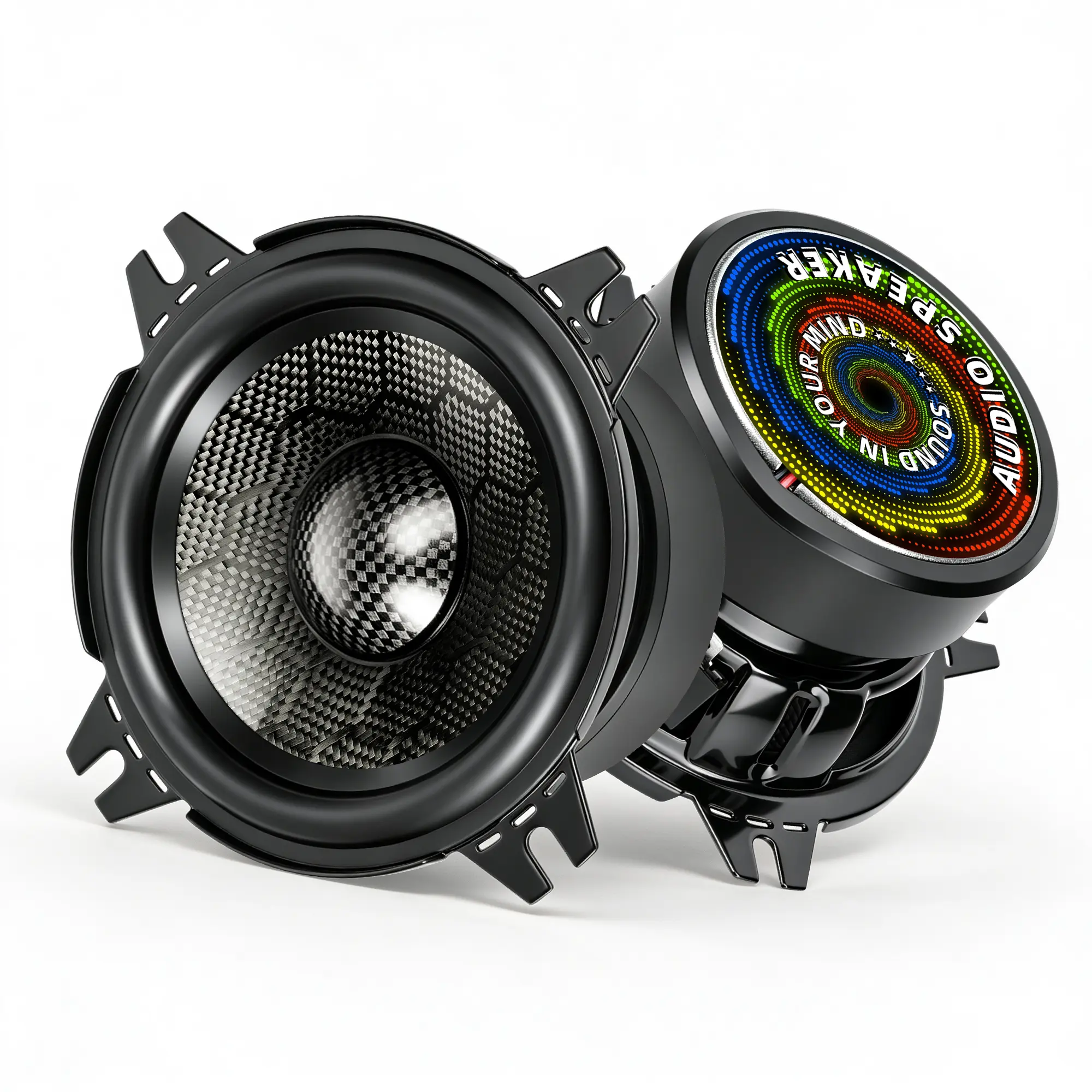 CarbonForce 4 Inch Speakers, 500W Peak 4 Ohm 4 Inch Car Speakers, 4in MidBass Woofer with Honeycomb-Weave Carbon Fiber Cone, Carbon Fiber Dust Cap for Strong Mid-Bass, 2 Pack