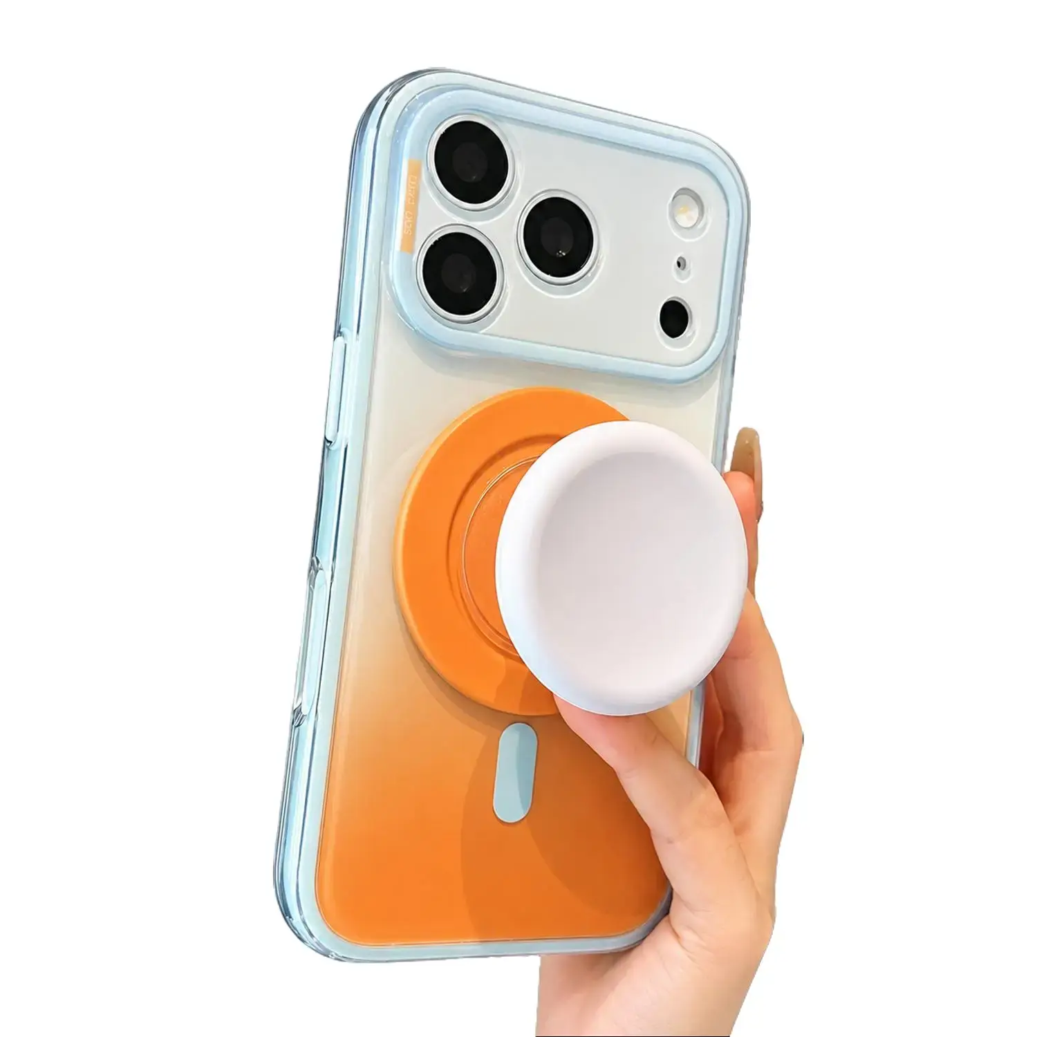 OREKROY Magnetic Detachable 2-in-1 Double-layer Full-cover Airbag Grip Cellphone Case - Summer Macaron Dopamine Gradient Color-blocking, Luxury Cute Protector Casing for iPhone 17/16/15/14 Pro Max Mobile Accessories