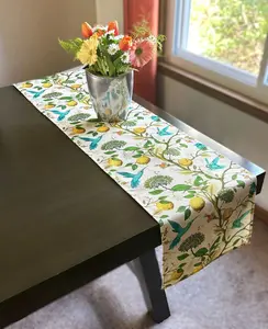 Hummingbird Lemon Garden Linen Table Runner (2 Lengths)