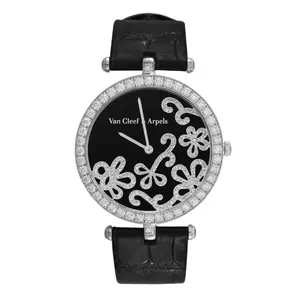 Van Cleef & Arpels Pierre Arpels ARD65600 Quartz 18K White Gold Factory Diamond Bezel and Flower Motif Dial Ladies Watch WHT032091