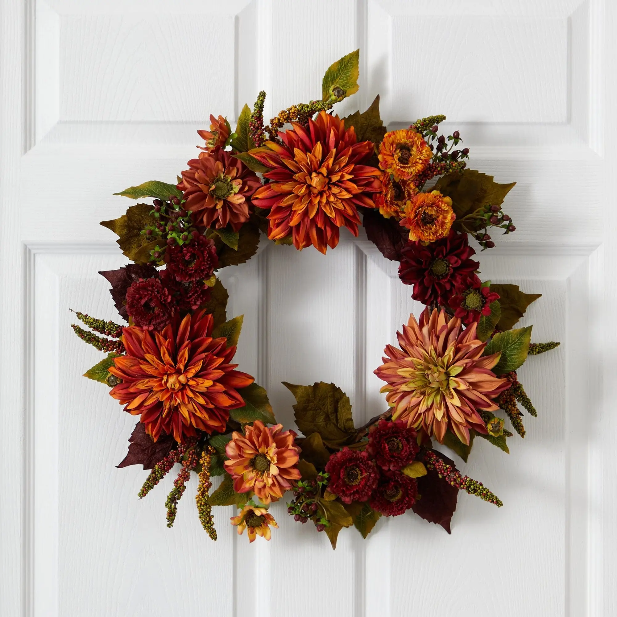 22” Classic Colorful Artificial Dahlia & Mum Wreath - Autumn Home Festive Decorations, Room Decorations, Garlands & Swags