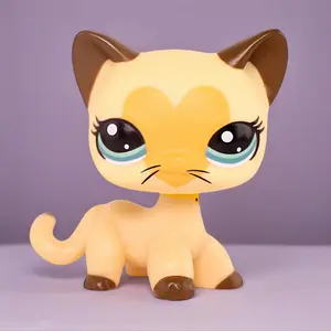 Rare Old Original Brown Heart Face Siamese Shorthair Cat #3573 Action Figure with Toy Stand, Kids' Adorable Collectible Pet Shop Animal, Christmas Birthday Gift & Tiny Room Decor