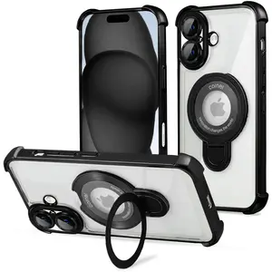 Entronix iPhone 16 [Magnetic-Compatible] Case - Shiny Ring Holder, Cover Luxury Wireless Dustproof Handle Cellphone Casing Smartphone