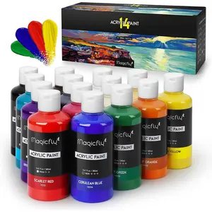 Magicfly Bulk Acrylic Paint 280ml, 14 Rich Pigment Colors 9.47oz Bottle Set, Painting Supplies Craft Paints for Artists or Beginners on Canvas Wood Clay Fabric Ceramic