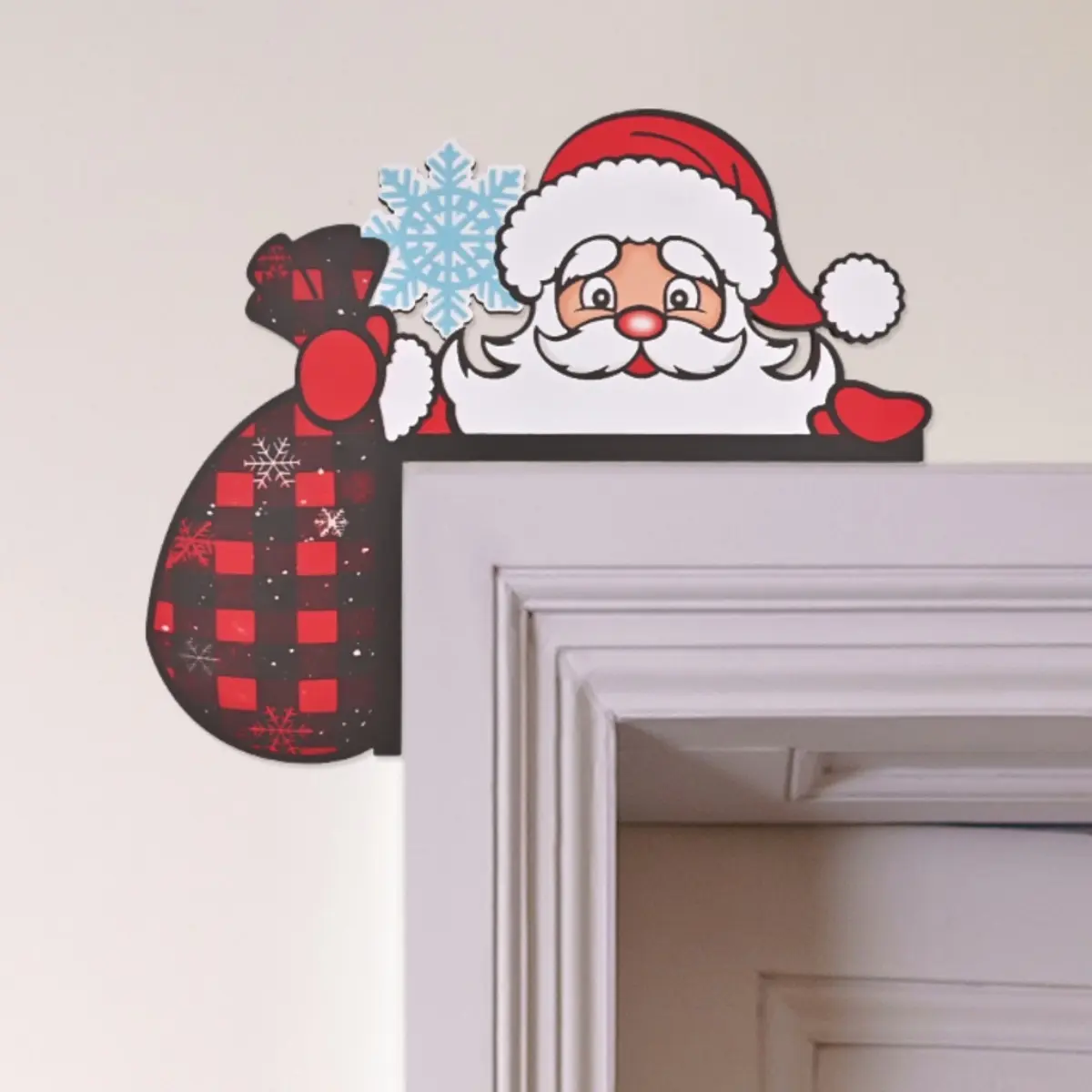 Santa Claus Door Corner Decor, Christmas Wooden Sign for Front Door, Bedroom, Kitchen, Fireplace, Cabinet, Home & Party Decoration