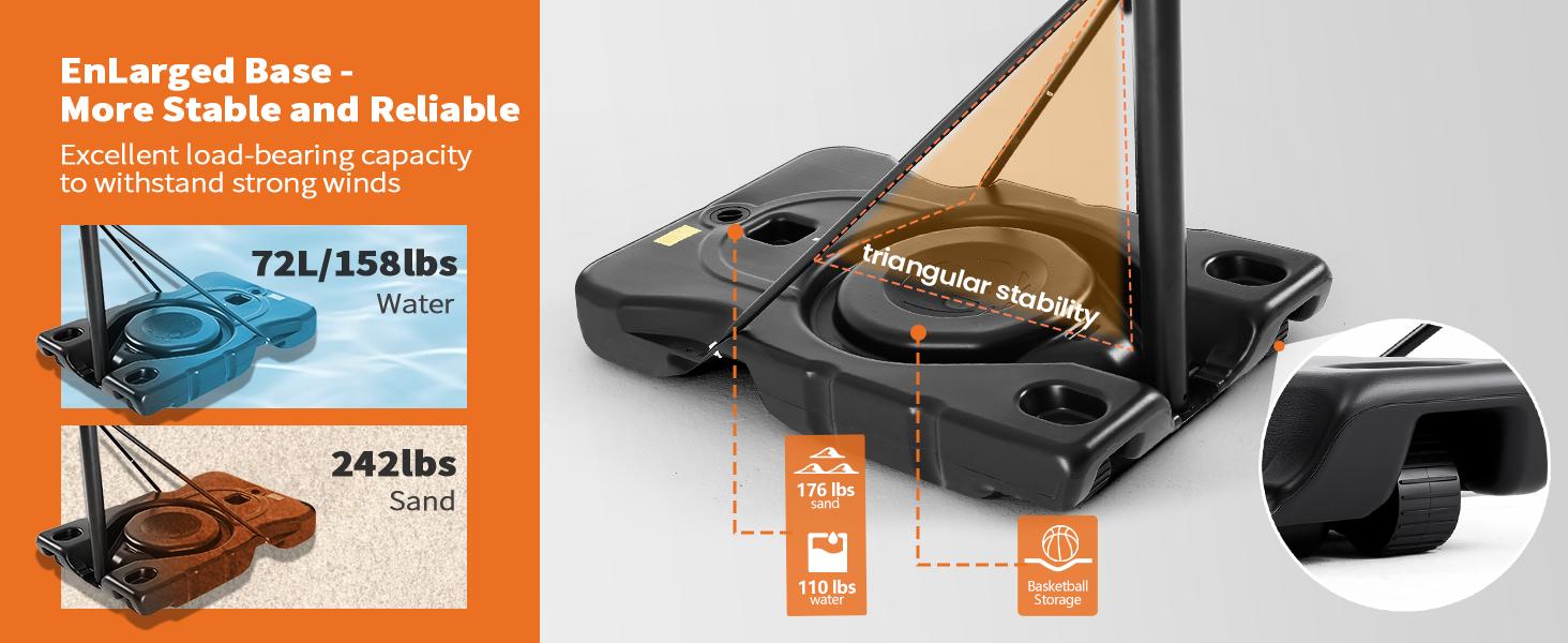 10FT Adjustable Height Portable Basketball Hoop Outdoor for Adult, 44 Inch Shatterproof Backboard w/Shock Absorbent Rim, Fillable Base, 2 Wheels for Swimming Pool/Indoor