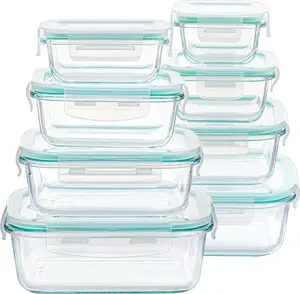 Vtopmart 8 Pack Glass Food Storage Containers with Airtight Lids Square & Rectangle 150ml-1040ml Microwave Oven Freezer Dishwasher Safe BPA Free Meal Prep Containers