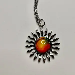 20” Stainless Steel Necklace with Handpainted Sun Cabochon - Unique Handcrafted Design