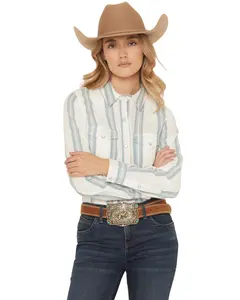 Wrangler Women's Retro Boot Barn Striped Long Sleeve Pearl Snap Flannel Shirt - 112374268