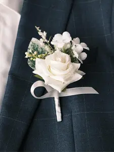 Artificial Rose Wedding Brooch Pin, Handmade Leaf Lapel Flower, Suitable for Groom Bride Bridesmaid, Elegant Prom Hair Accessory