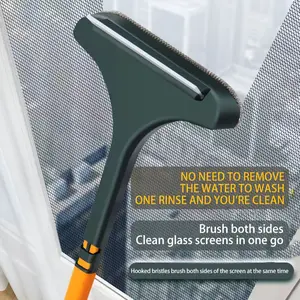 1pc window and screen cleaning brush with long handle, dual-use for wet and dry glass cleaning, suitable for home, car, and hotel, ideal Christmas and Valentine's Day gift