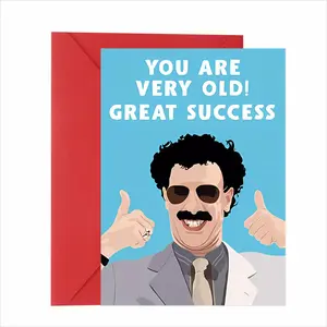 This iconic Borat-themed card roasts birthdays (and “getting old”) with that signature chaotic energy—perfect for teasing your friend who’s embracing their vintage era - Greeting Card, Unique Theme, Vintage Humor