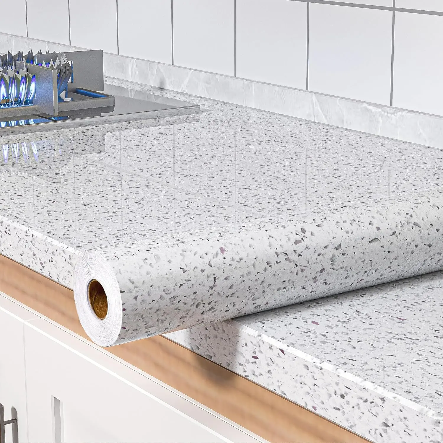 White Marble Contact Paper, 15.7 × 118 Inch Self-Adhesive PVC Countertop and Cabinet Cover