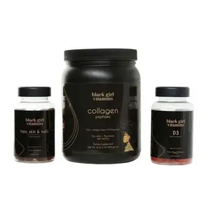 Black Girl Vitamins Beauty 3-Pack Bundle, Collagen Peptides & D3 Supplement for Women’s Wellness, Supports Healthy Hair, Radiant Skin & Strong Nails, Edible Dietary Fitness Healthcare Beauty Supplement
