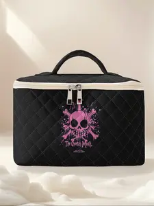 Skull Print Travel Makeup Bag, Portable Cosmetic Organizer, Large Capacity Toiletry Storage Box, Cute Fashionable Design, Halloween