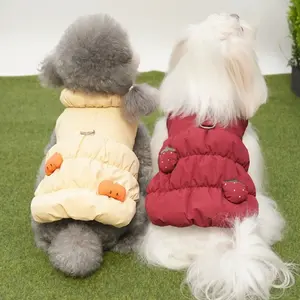 Pet Winter Puffer Coat Strawberry Pumpkin Design for Small Dogs Warm and Cozy