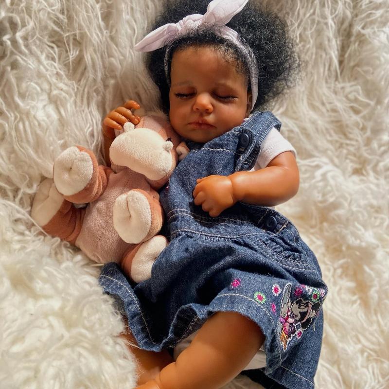 Reborn Baby Doll Black Girl 20Inch Realistic Lifelike African American Newborn Handmade Doll with Real Life Soft Weighted Body and Accessories – Gift for Kids
