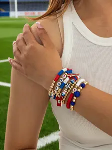 7-Piece World Cup Football Bracelet Set, Soft Clay Sports Wristbands, Unisex Party Accessories, All Seasons Wear, No Choking Hazard