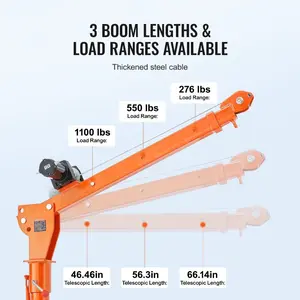 VEVOR Electric Pickup Truck Crane, 1100 lbs, Folding Truck-Mounted Bed Crane with Electric Winch 3500 lbs, Steel Pickup Truck Jib Crane Hoist 360 Swivel for Lifting Goods in Construction, Factory