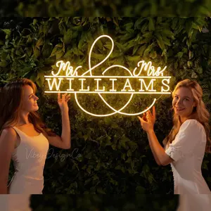 Custom Mr & Mrs Neon Sign with Dimmer Remote, Personalized Last Name LED Wall Decor for Wedding Bedroom | 12" 16" 20"