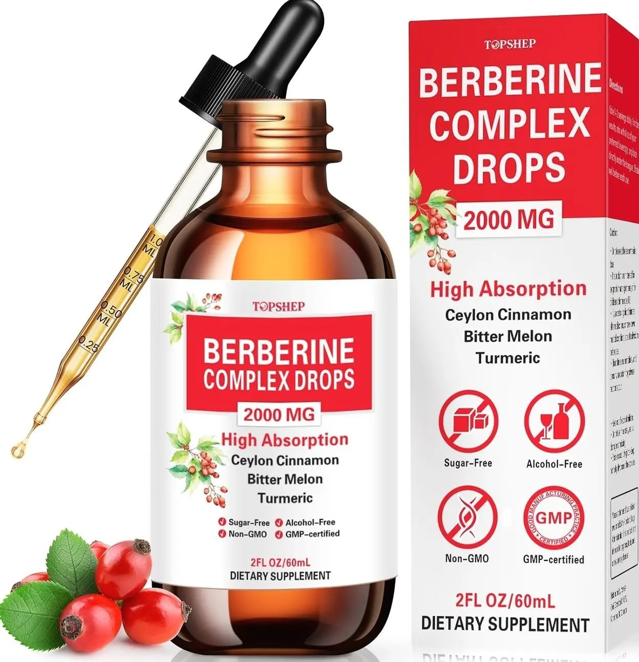 Liposomal Berberine HCL Supplement Liquid Drops 1500mg, Berberin with Ceylon Cinnamon, Bitter Melon, Turmeric, Glucomannan, Moringa, Berberine Phytosome for Digestion System, Immune Health Support