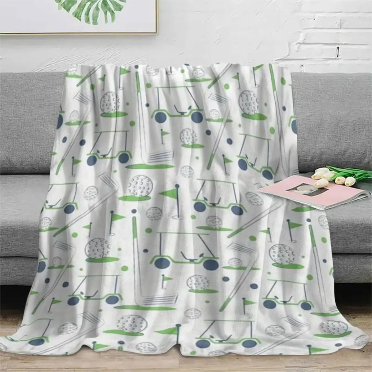 Soft Flannel Golf Theme Blanket - Cozy All-Season Blanket with Vibrant Golf Design, Perfect for Home Decor, Camping, and Gifts ,Fluffy Blankets For Decorative Sofa Portable ,Modern Style, Men Gift,Super Soft Cozy,Room Accessory