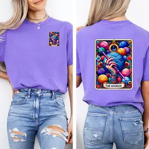 The Hooker Tarot Card T-Shirt, Colorful Yarn Enthusiast T-Shirt, Tarot Card, Perfect Gift for Crochet Lovers, Knitters, Fun Hobby Tee, Cool Crafting Apparel Womenswear Cotton