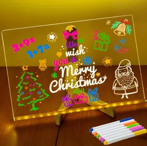 Snofrid LED Message Board Acrylic Dry Erase Light-Up Board with Stand Markers Cleaning Cloths Tracing Paper Erasable Reusable Kids Learning Gift for Birthday Halloween Christmas Decorative Neon Sign