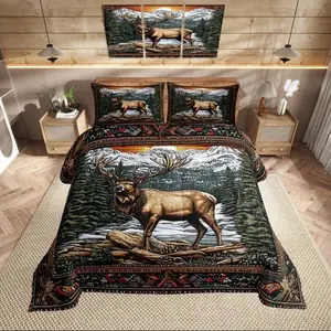 Camo Hunting Deer Comforter Set,Jungle Wildlife Animal Adventure Quilt Set Soft Bed Collection,Bohemian Exotic Style Bedding Comforter Room Decor