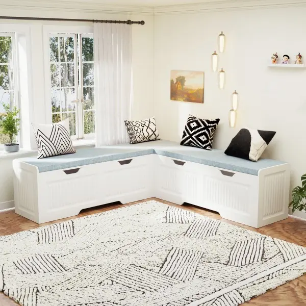 L Shaped Breakfast Nook Bench with Cushion, Kitchen Corner Bench with Hidden Storage, Backless Corner Dining Benches for Kitchen Dining Room Entryway