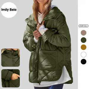 Imily Bela Womens Quilted Puffer Jacket Hooded Long Sleeve Zip Up Winter Coat Lightweight Warm Jackets with Pockets