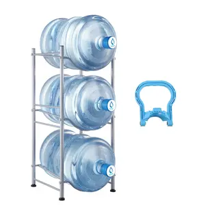 VEVOR 3 Tiers Water Jug Holder,  5 Gallon Water Bottle Holder, Single Row Water Bottle Rack for 3 Bottles, Heavy Duty Water Jug Rack for Kitchen, Office, Living Room, Silver