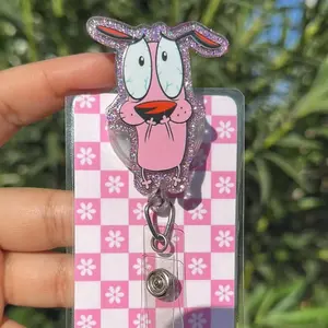 Cowardly Dog Badge Reel – Cute Retractable ID Holder, Nurse Badge Reel, Teacher Badge Clip, IT Tech Badge Reel