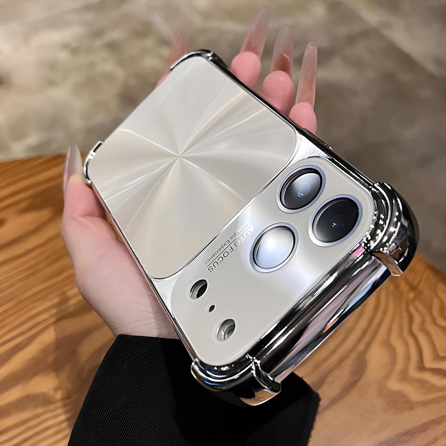 Shockproof CD-Texture Case for iPhone 17 Pro Max 16 15 14 13, Luxury Bling Electroplating Laser Phone Case Quad-Corner Drop-Proof Case with Lens Protector