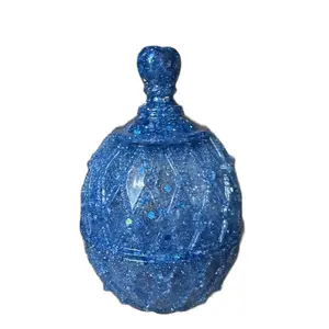 Handmade Resin Sparkle Jar Blue Diamond Cut Trinket Box with Sparkling Blue Accents and Lid Design