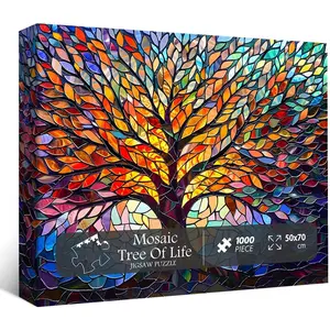 X-JP18 Stained Glass Puzzle Tree of Life Puzzles for Adults 1000 Pieces, Impossible Hard Difficult Challenging Puzzles for Adults, Colorful Mosaic Tree of Life Jigsaw Puzzle 1000 Pieces