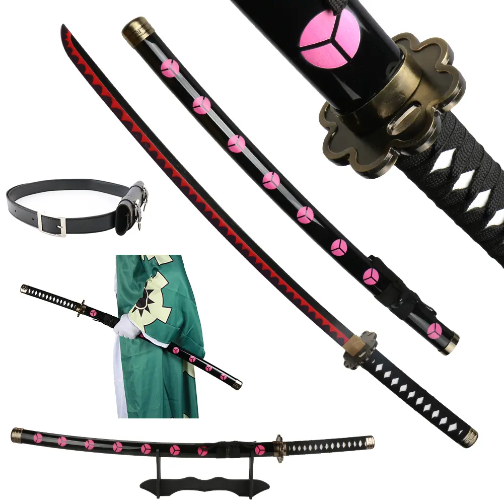 ELERVINO 41in Bamboo-Wooden Unisex Plastic Roronoa Zoro Shusui Cosplay Katana - 1 x Cosplay Roronoa Zoro Sword Shusui, Black Belt, Display Stand, Ages 12+, Anime Collectibles, Halloween Props, Christmas Gifts (Toys & Hobbies Toy Swords & Sabres)