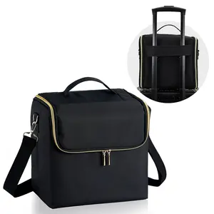 Professional Makeup Bag with 4-Tier Trays Large Makeup Case Travel Cosmetic Train Case Storage Nail Tech Box with Shoulder Strap
