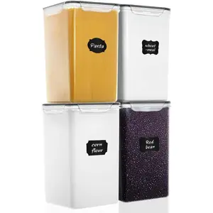 7qt / 6.5L/220oz Tall  Storage Containers, WIDE & DEEP, 4- Plastic Airtight Kitchen Pantry Storage Containers for Flour, Sugar, with 4 easuring Cups,20 Labels