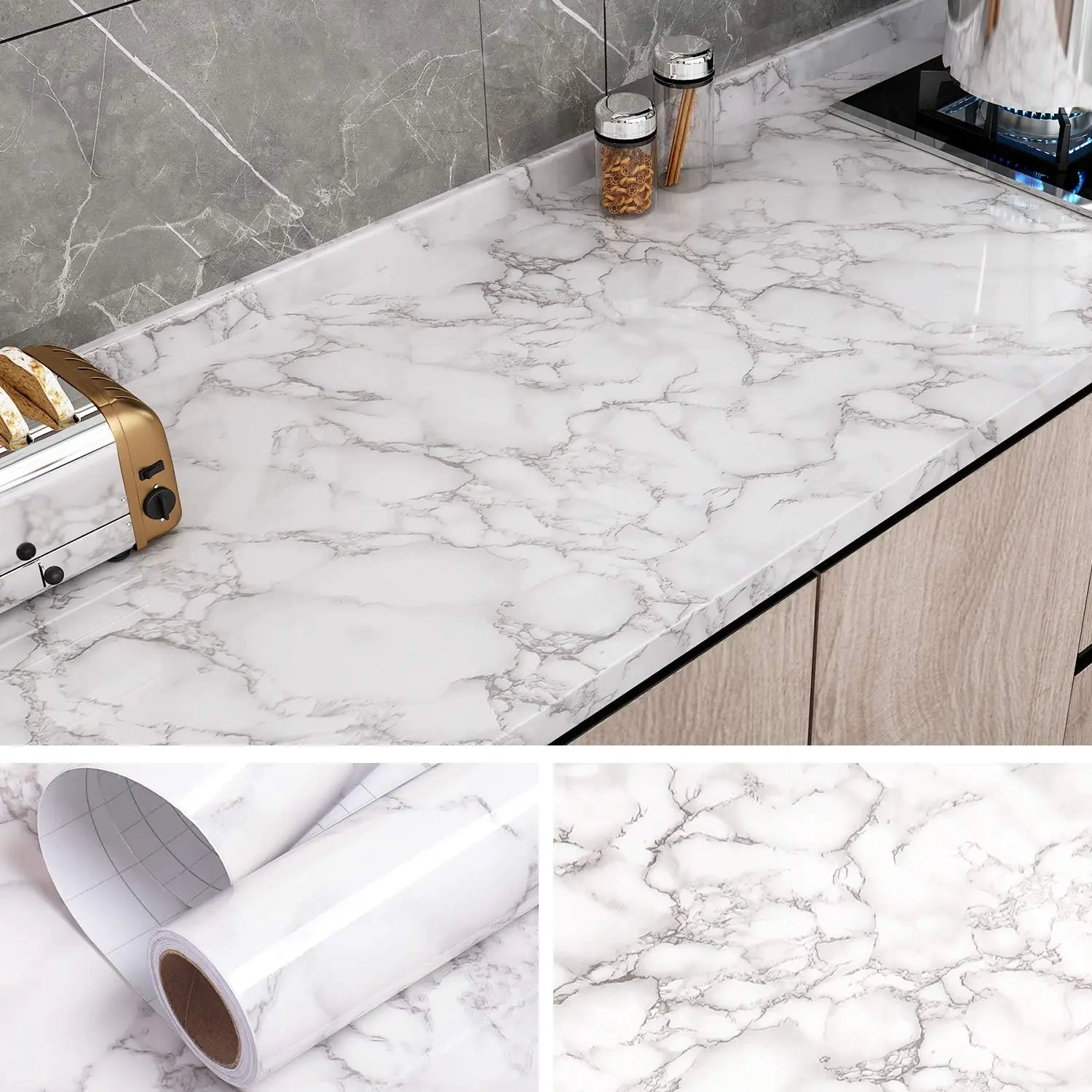 Oil Proof & Waterproof Marble Contact Paper, Self-Adhesive Film for Shelves, Furniture Stickers, DIY Home Decoration, Marble Pattern Wallpaper