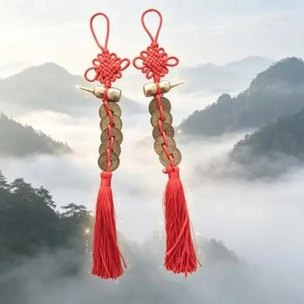 Solid Brass Gourd Five Emperors Coins Feng Shui Hanging, Taoist Neutralize Door Conflict, Stabilize Aura, Boost Family Luck Car Safety Charm