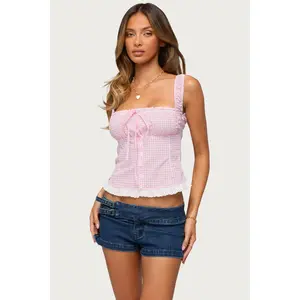 Zeffie Textured Gingham Tie Front Top