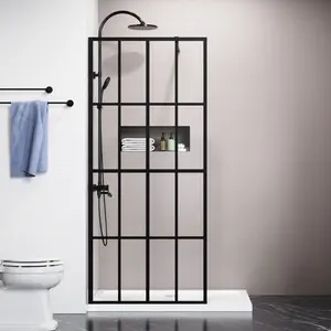 Goodyo 34" x 72" Shower Door Clear Tempered Glass Framed Shower Screen for Walk-in Bathroom Black Finish