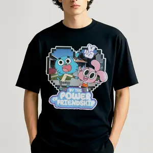 Gumball Friendship Tee – Funny Cartoon Graphic Shirt Featuring Pixel Retro Style | By the Power of Friendship Drop Classic Menswear Top Jeans