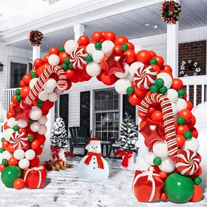 Christmas Balloon Garland Arch kit with Christmas Red White Candy Balloons Gift Box Balloons Red Star Balloons for Xmas Party Decorations