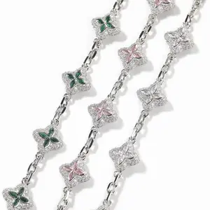 Classic Lucky Four Leaf Green Pink Clover Cz Adjustable Link Bracelet Fashion Romantic Flower Women Men Lux Accessory Jewelry