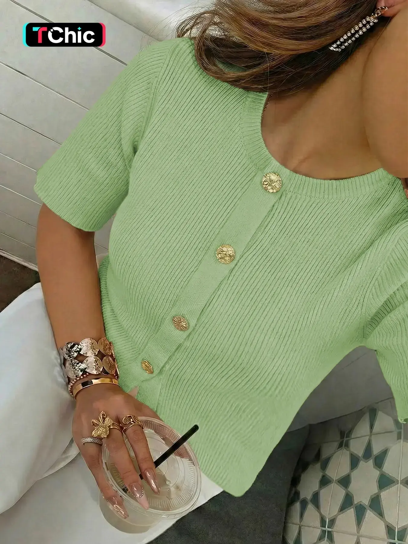 Women's Spring Summer Knit Cardigan, French Soft Wax Texture, High-End Loose Fit Sweater Top, Casual Short Sleeve Pullover