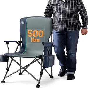 Oversized Folding Camping Chair High Back Heavy Duty for Adults Support up to 500lbs with Cup Holder, Side Pocket Cooler Bag